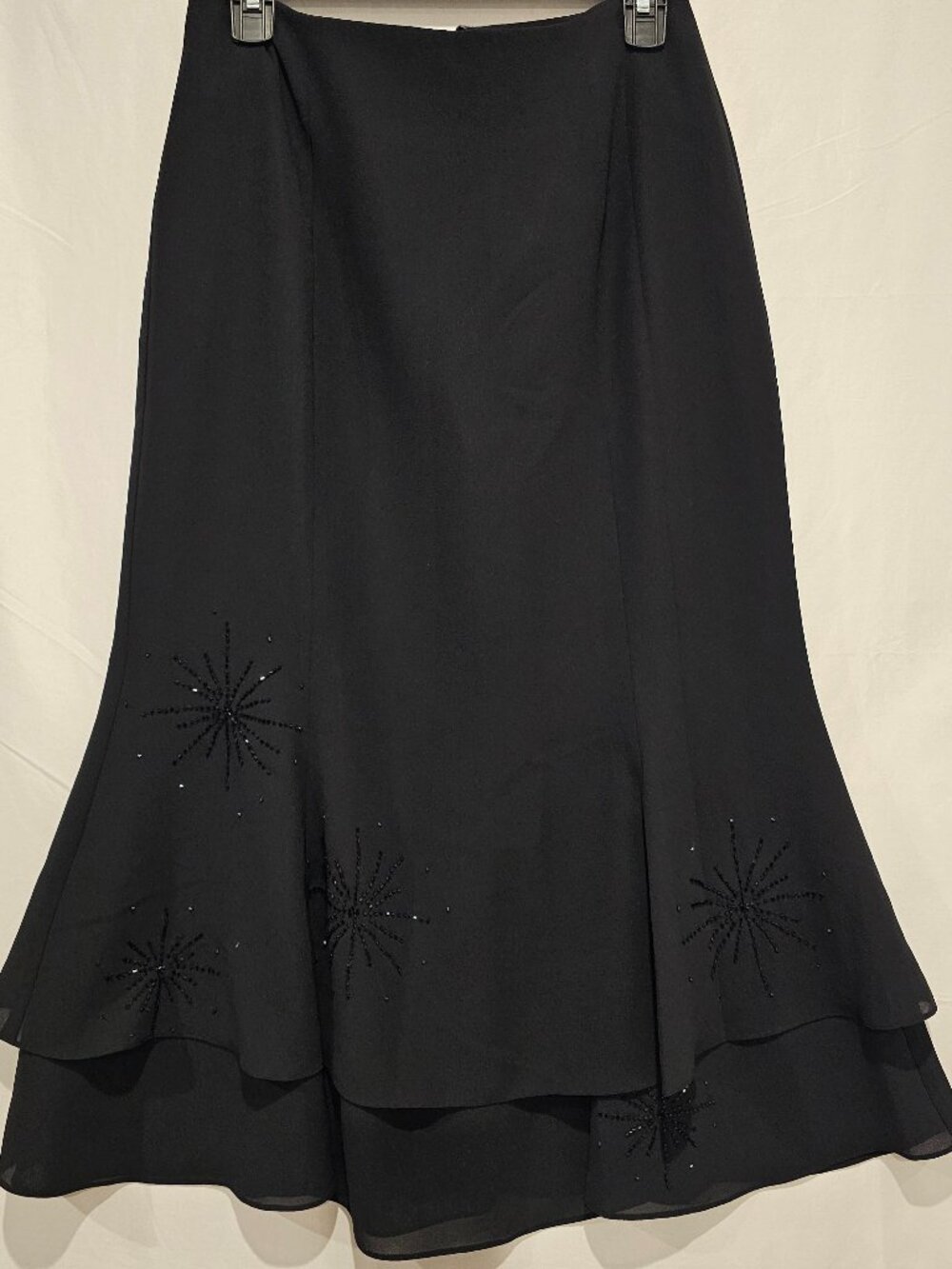 Vintage Adrianna Papell Black Tiered Ruffle Maxi Skirt Women's Size 10P Formal